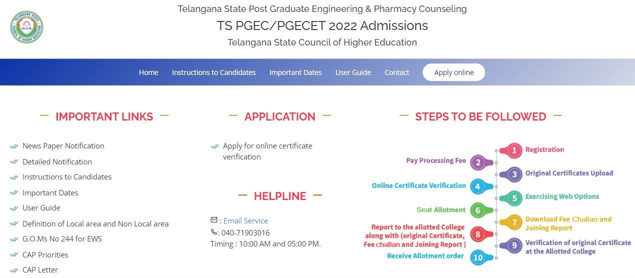 TS PGECET Counseling 2022