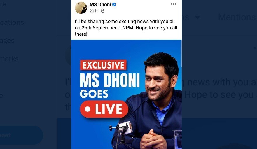 MS Dhoni Live on 25th September 2:00 PM